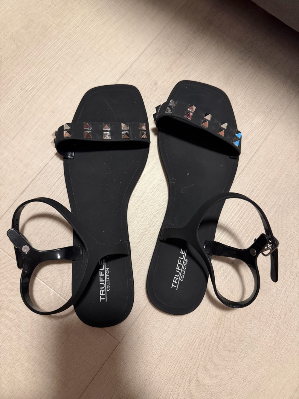 ASOS Black Studded Flat Ankle-Strap Sandals